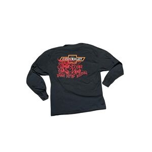Chevrolet Heavy Metal Graphic Long Sleeve Black T Shirt Men's XL Pocket